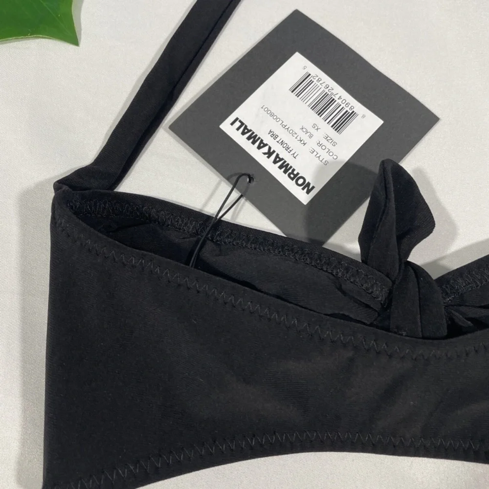 NWT Norma Kamali [ XS ] Tie-Front Bra‎ Bikini Top in Black